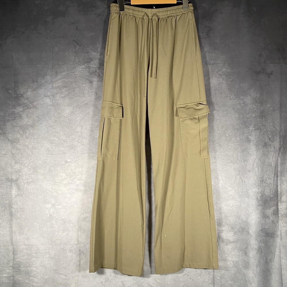 Stradivarius Wide Leg Pants Size Small Beige Boho Drawstring